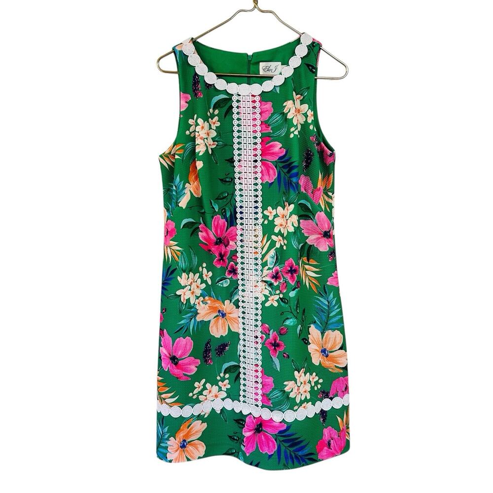 Eliza J Sleeveless Floral Embroidered Lace Trim A-Line Sheath dress Size 14 NWOT - Picture 3 of 12